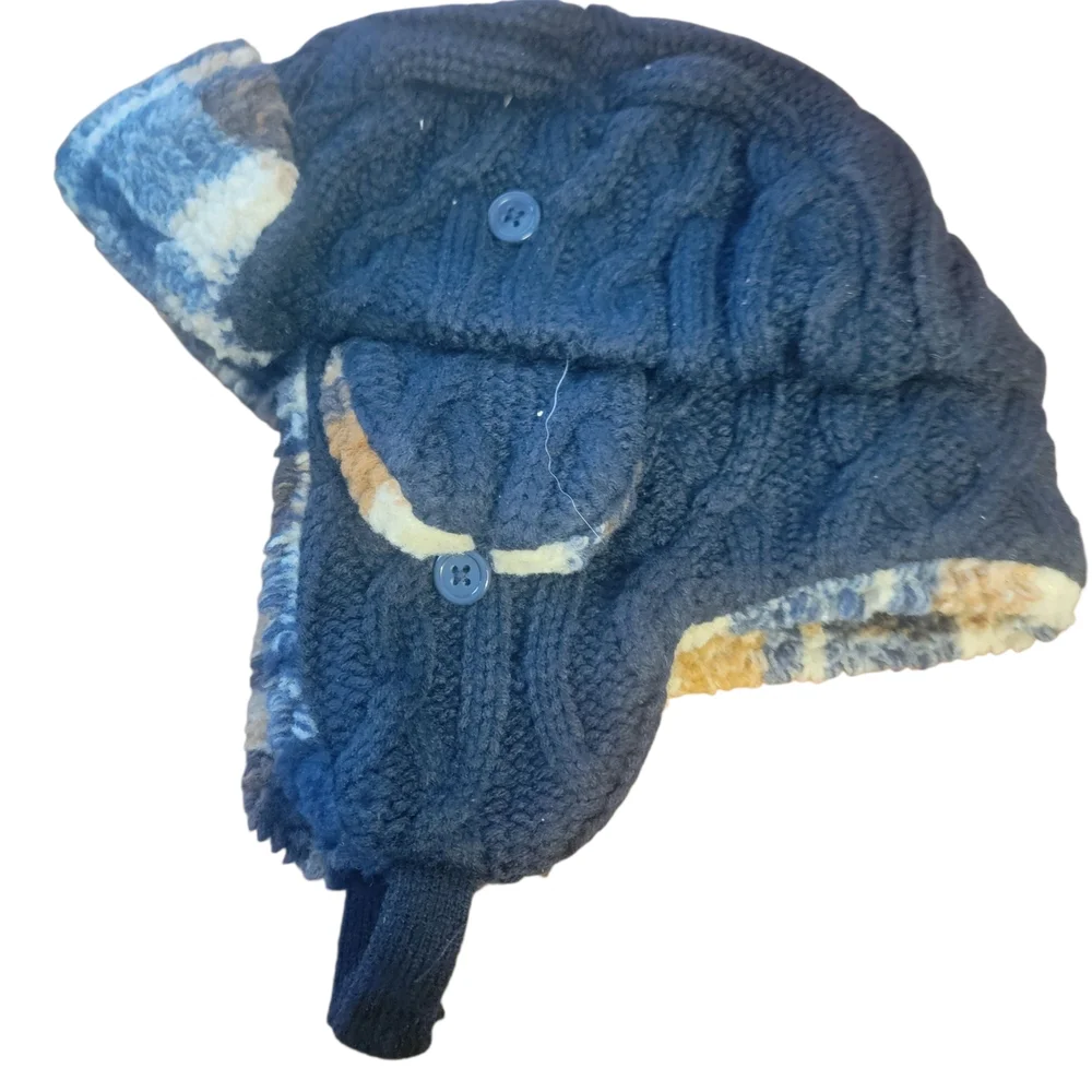 Cozy Blue and Tan Kids Winter Hat